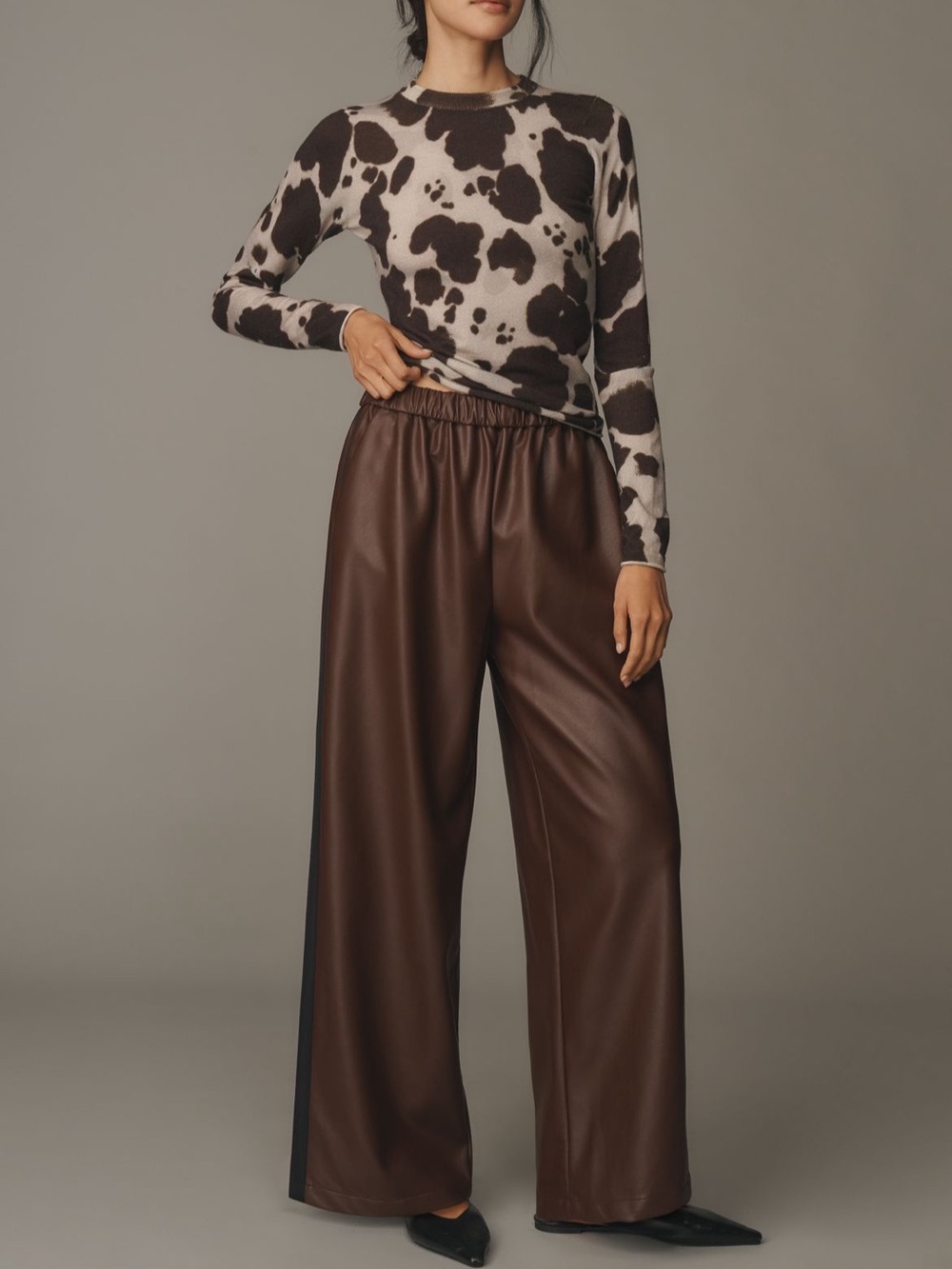 Maeve Wide Leg Faux Leather Pants in Chocolate Brown